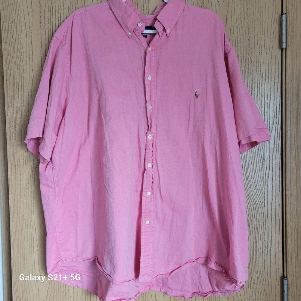 Ralph Lauren Chambray Oxford pink short sleeve shirt button front mens size 3X B
